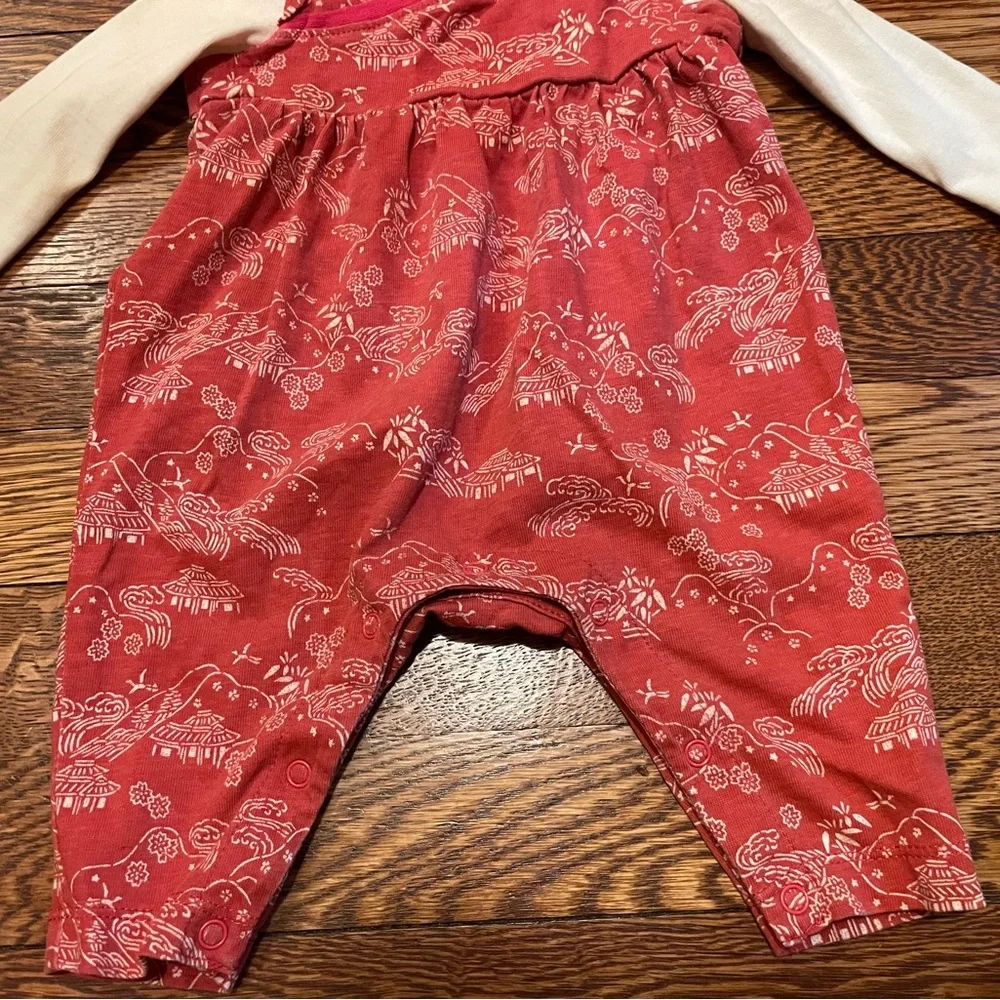 Tea Collection Red Asian Print Cotton Romper Size 0-3 Months